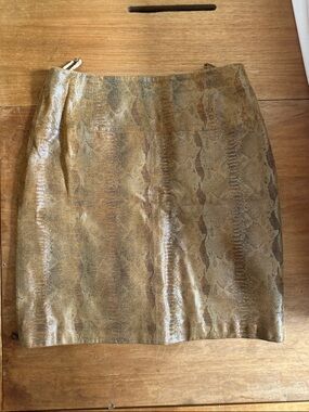 Cache Leather Snake-Print Mini Skirt - Gold